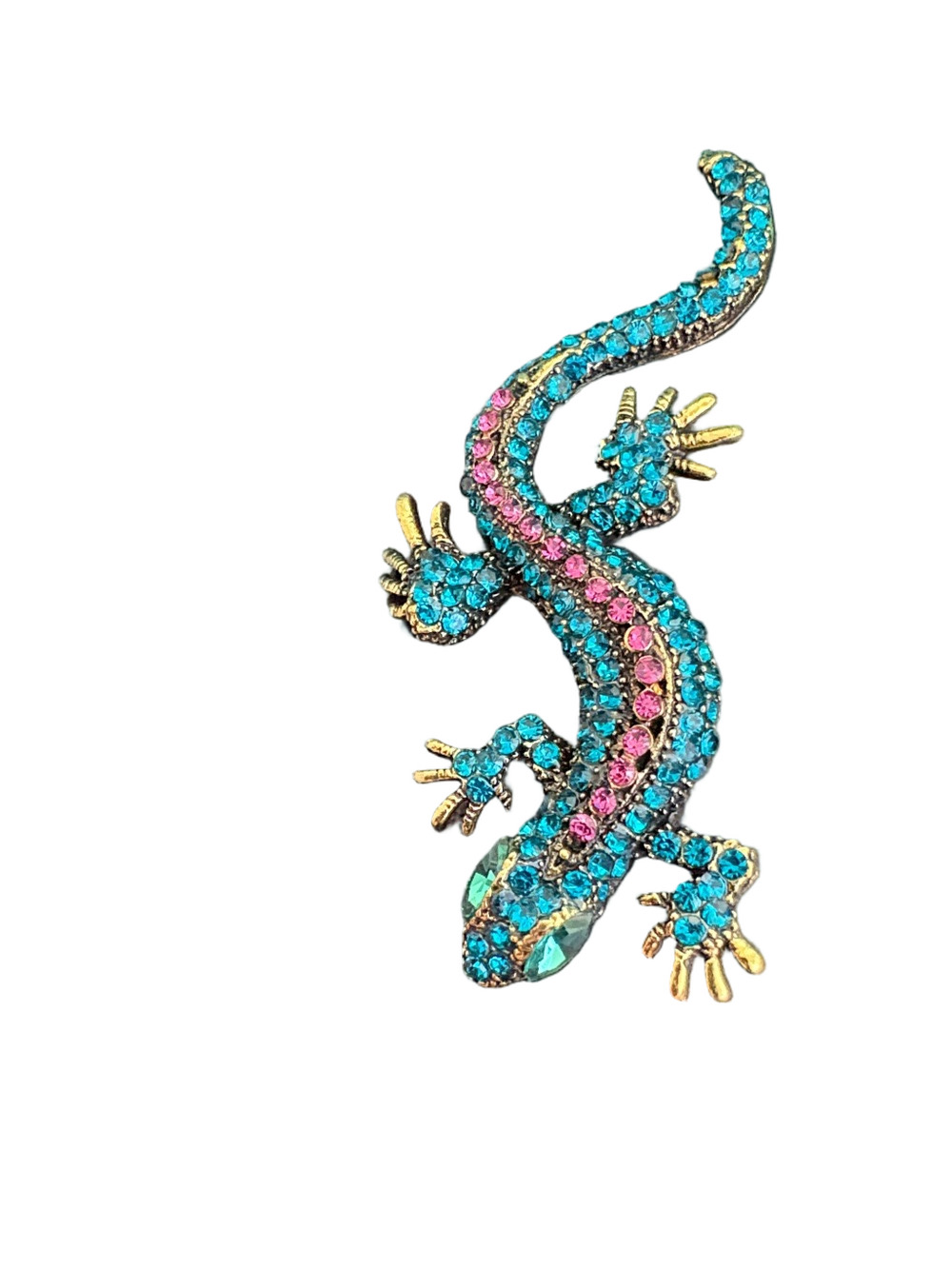 Decorative Lizard Brooch Or Pendant - Blue and Pink Crystal Accents